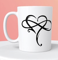 a coffee mug with an infinity symbol on it