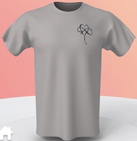 a grey t - shirt with a black flower on it