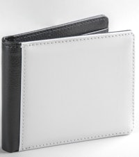 a white and black wallet on a white surface