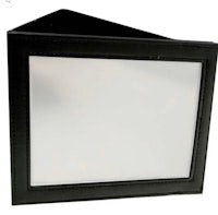 a black leather frame with a mirror inside